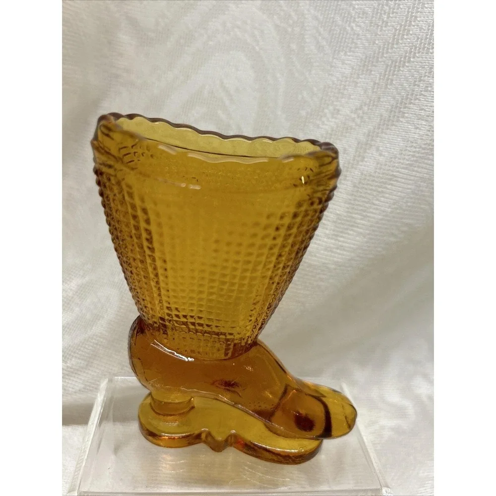 Vintage‎ Toothpick Holder L.E. Smith Amber Victorian Glass Boot
